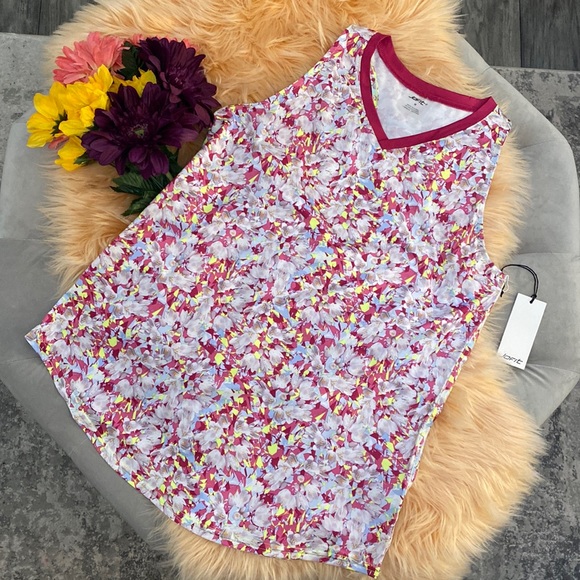 Jofit Racerback V Neck Workout Tank ($72) Floral Print Med Upf 30+New! Firm!
